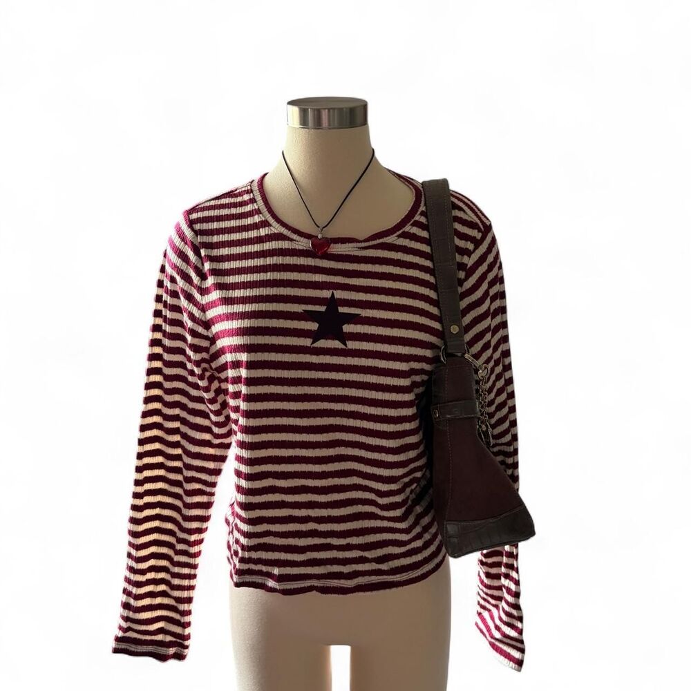No-boundaries Women's Burgundy and Cream Shirt
